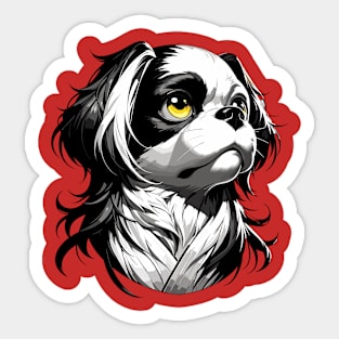 Stunning and Cool Japanese Chin Monochrome and Gold Portrait for Father's Day Sticker